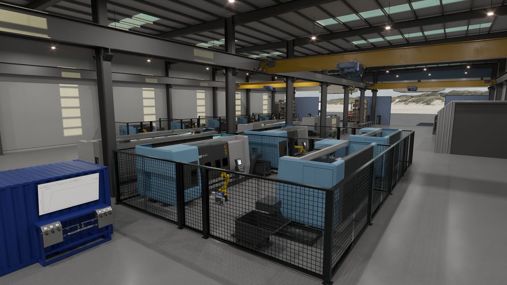 Visualisation of the planned machining cells inside their guarding.